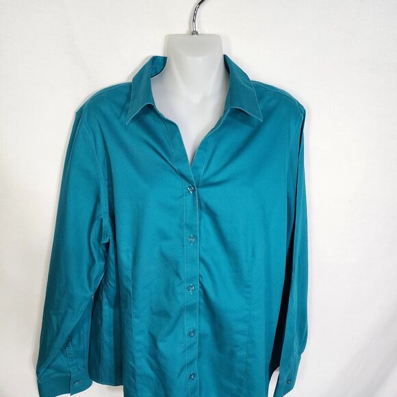 Chico's Womens Top Size 2 Large 12 Green Wrinkle Resistant Button Up Long Sleeve - Picture 3 of 9